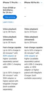 Comparação de baterias, carregamento do iPhone 17, quantas horas dura a carga do novo iPhone, quantas horas dura a carga do novo iPhone 17 Pro Max